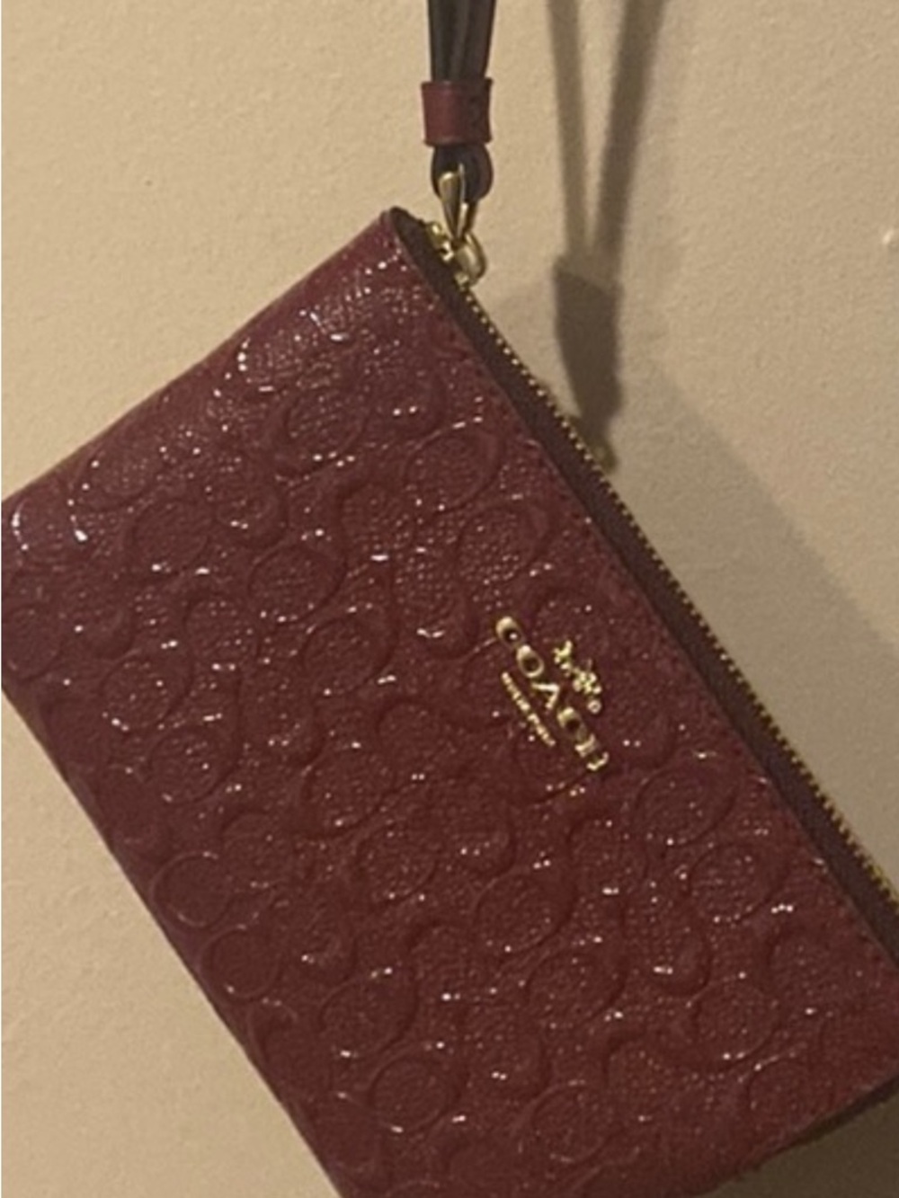 Coach Patent Signature Wristlet - Deep Red